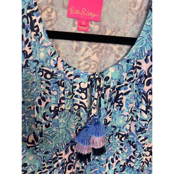 Lilly Pulitzer Size XL Long Sleeve Dress Tassels Blue Dressy Cute Preppy - Picture 5 of 6